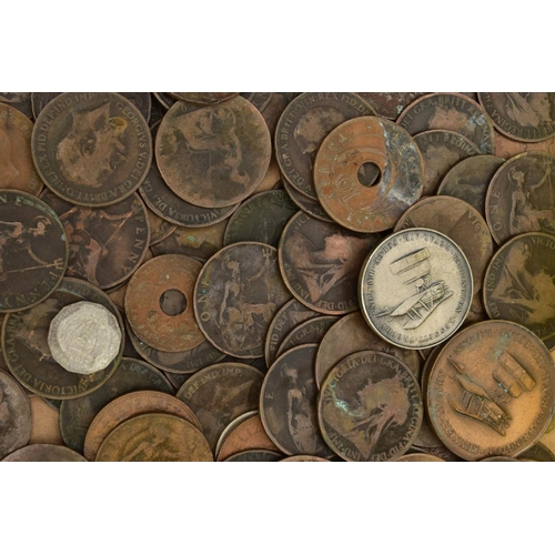 274 - A BAG OF COINS AND JEWELLERY, to include a quantity of loose one penny coins with other foreign coin... 