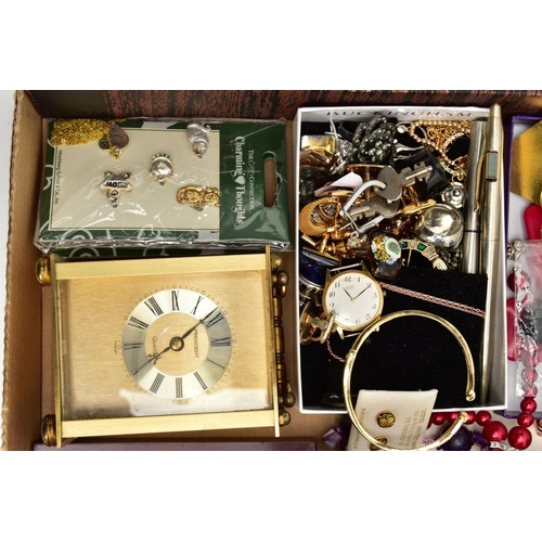 280 - A BOX OF ASSORTED SILVER/WHITE METAL JEWELLERY AND OTHER ITEMS, to include a silver marcasite set wa... 