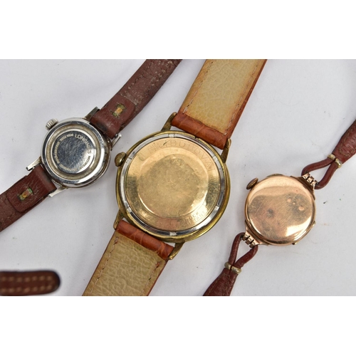 310 - THREE WRISTWATCHES, to include a gents gold-plated watch with a round gold dial signed 'Bulova Aeroj... 