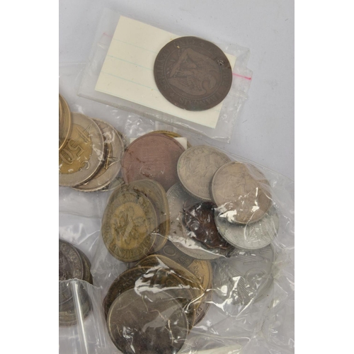 315 - A SMALL BOX OF WORLD COINS TO INCLUDE: AMOUNTS OF EAST/SOUTH AFRICA AND OTHER SILVER CONTENT COINS