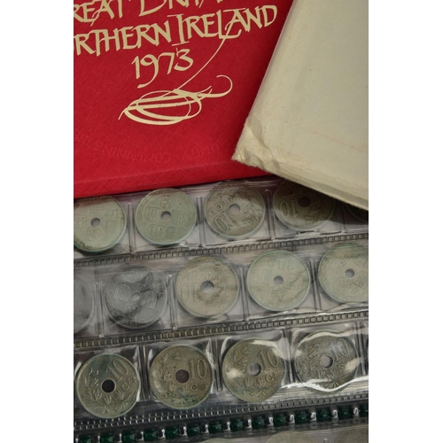 319 - A QUANTITY OF COINS, COIN ALBUMS WITH SILVER CONTENT COINS, COMMEMORATIVES, BANKNOTES ETC, to includ... 