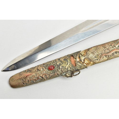 329 - TWO SWORDS one being a modern replica, an Oriental? possibly Chinese, very ornate scabbard, inlaid w... 