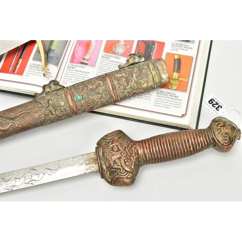 329 - TWO SWORDS one being a modern replica, an Oriental? possibly Chinese, very ornate scabbard, inlaid w... 