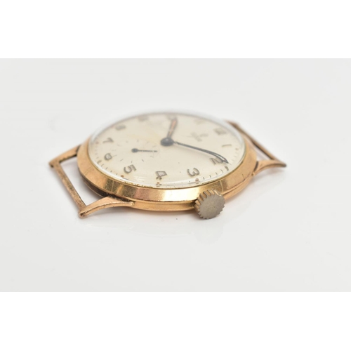 33 - A GENTS 9CT GOLD 'TUDOR' WATCH HEAD, hand wound movement (working), round cream dial signed 'Tudor',... 