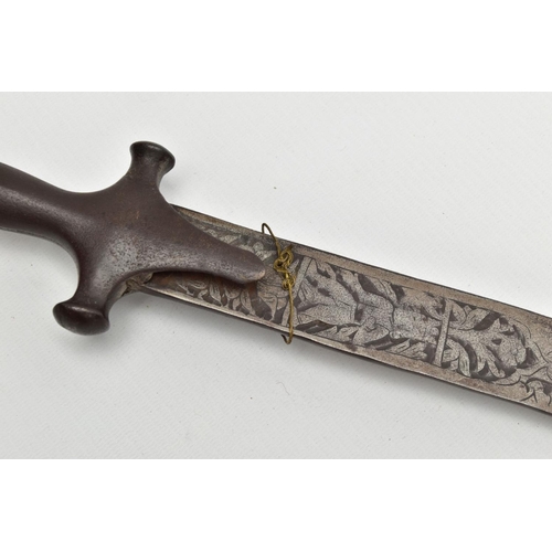 330 - A REPLICA MIDDLE EASTERN SWORD, decorative engravings to the blade, blade length approximately 63cm,... 