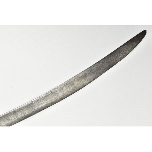 333 - A TALWAR STYLE curved blade sword, blade length approximately 75 cm, ornate white metal grip and cro... 