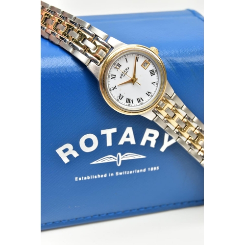 337 - A LADIES 'ROTARY' WRISTWATCH AND A COMMEMORATIVE COIN, quartz movement, round white dial signed 'Rot... 