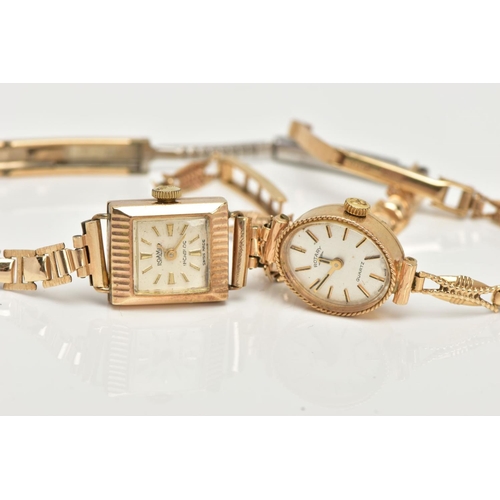 74 - TWO LADIES 9CT GOLD WRISTWATCHES, the first a 9ct gold 'Rotary' quartz, oval silver dial signed 'Rot... 