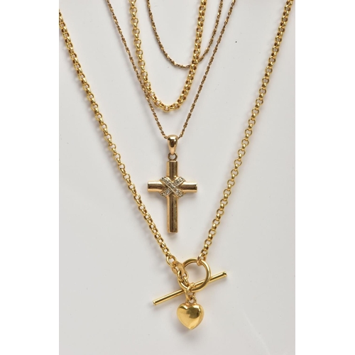 75 - TWO 9CT GOLD PENDANT NECKLACES, the first a cross pendant set with single cut diamond detail, fitted... 