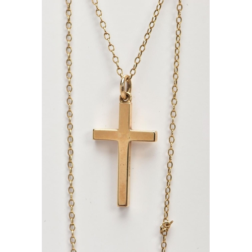 87 - A 9CT GOLD CROSS PENDANT NECKLACE, plain polished cross pendant, hallmarked 9ct Birmingham, fitted w... 