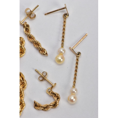 92 - A BAG OF ASSORTED EARRINGS, to include a pair of openwork twist drop earrings, post and scroll fitti... 