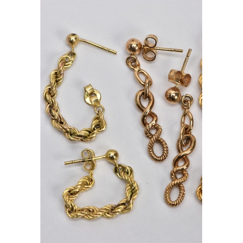 92 - A BAG OF ASSORTED EARRINGS, to include a pair of openwork twist drop earrings, post and scroll fitti... 