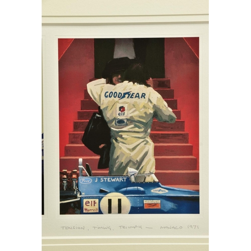 417 - JACK VETTRIANO (SCOTTISH 1951) 'TENSION, TIMING, TRIUMPH - MONACO 1971', depicting Jackie Stewart an... 