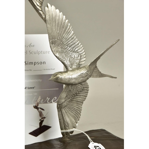 432 - MICHAEL SIMPSON (BRITISH CONTEMPORARY) 'FLIGHT OF LOVE' a limited edition stainless steel sculpture ... 