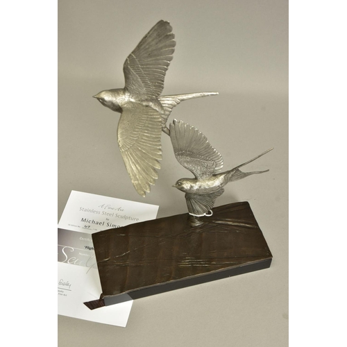 432 - MICHAEL SIMPSON (BRITISH CONTEMPORARY) 'FLIGHT OF LOVE' a limited edition stainless steel sculpture ... 