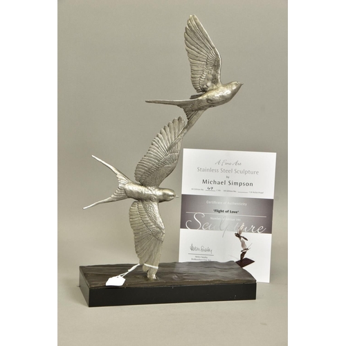 432 - MICHAEL SIMPSON (BRITISH CONTEMPORARY) 'FLIGHT OF LOVE' a limited edition stainless steel sculpture ... 