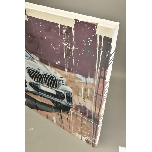 435 - KRIS HARDY (BRITISH 1978) 'X5', A STUDY OF A BMW CAR, signed bottom right, mixed media box canvas, a... 