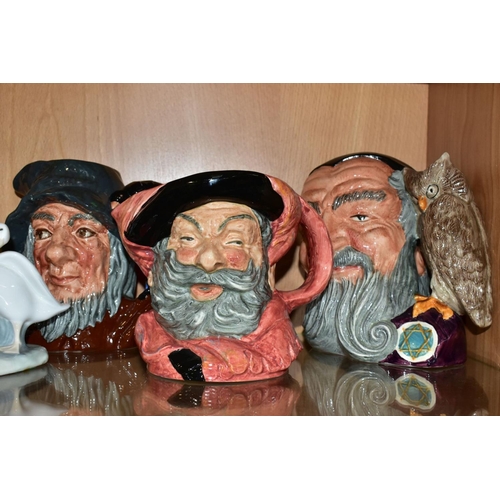 438 - FIVE ROYAL DOULTON LARGE CHARACTER JUGS, comprising 'The Walrus & Carpenter' D6600, 'The Poacher' D6... 