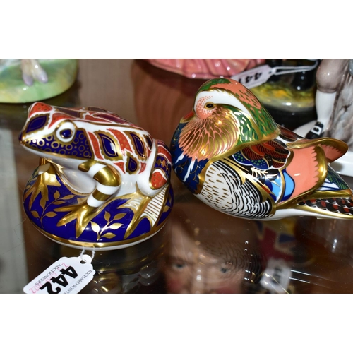 442 - TWO ROYAL CROWN DERBY PAPERWEIGHTS, comprising Frog and Mandarin Duck, both with gold stoppers (2) (... 