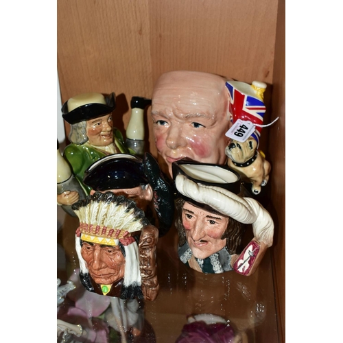 449 - FIVE ROYAL DOULTON CHARACTER JUGS AND A TONY WOOD TOBY TEA POT, the character jugs comprise a large ... 