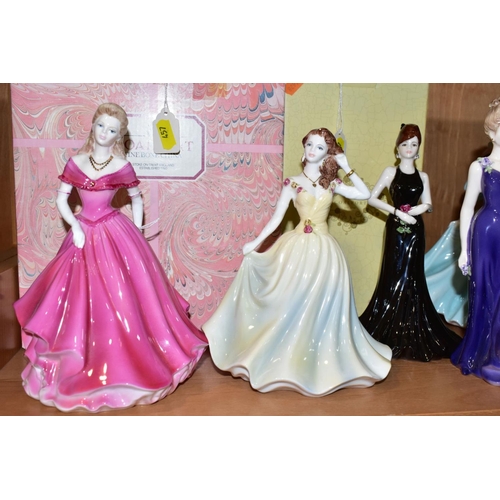 457 - TWO BOXED COALPORT LADY FIGURES AND THREE OTHER COALPORT LADIES, comprising a boxed 'Ladies of Fashi... 