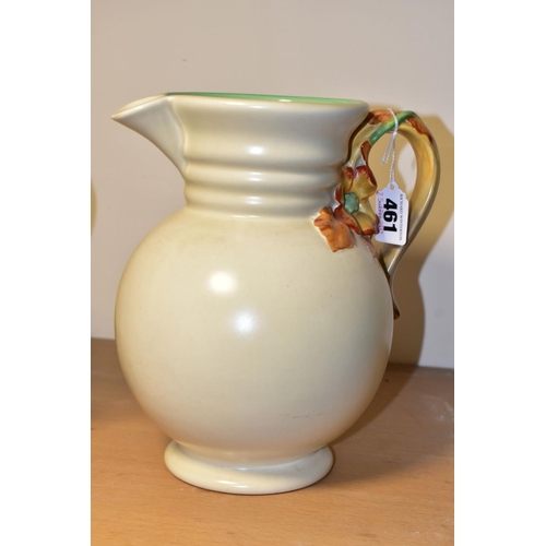 461 - A CLARICE CLIFF NEWPORT POTTERY JUG, SHAPE NO.895 MY GARDEN, cream glaze with Autumnal coloured glaz... 