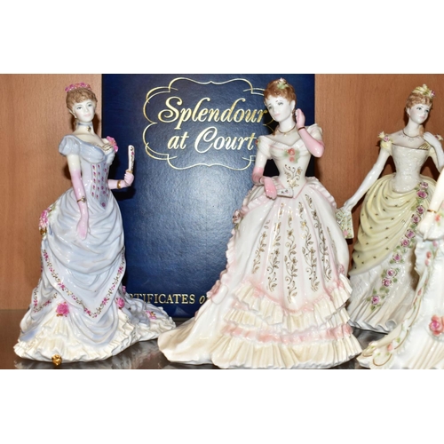 463 - A SET OF FIVE ROYAL WORCESTER FOR COMPTON & WOODHOUSE 'SPLENDOUR AT COURT' LIMITED EDITION LADY FIGU... 