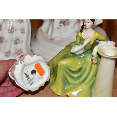 466 - SEVEN ROYAL DOULTON AND COALPORT LADY FIGURES, the Royal Doulton comprising Diana HN2468 mounted on ... 