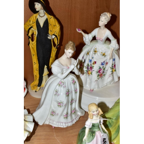 466 - SEVEN ROYAL DOULTON AND COALPORT LADY FIGURES, the Royal Doulton comprising Diana HN2468 mounted on ... 