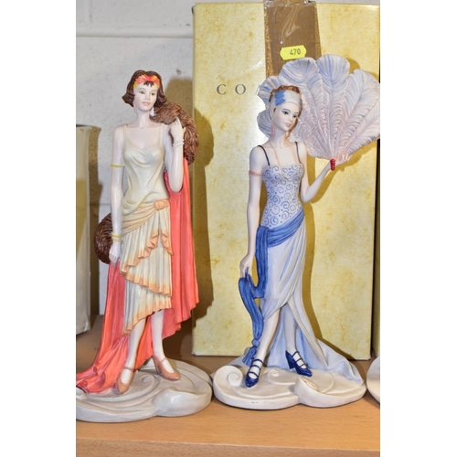 470 - FOUR COALPORT 'ROARING TWENTIES' RESIN LADY FIGURES, comprising boxed 'Millie' and 'Blanche' and unb... 