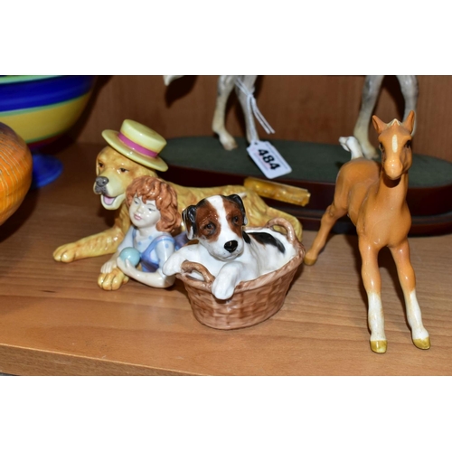 484 - THREE ROYAL DOULTON ANIMAL FIGURES AND A BESWICK FOAL, the Royal Doulton comprising  'Desert Orchid'... 