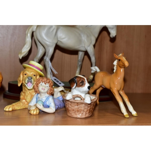 484 - THREE ROYAL DOULTON ANIMAL FIGURES AND A BESWICK FOAL, the Royal Doulton comprising  'Desert Orchid'... 