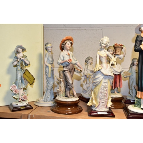 490 - A COLLECTION OF CAPODIMONTE AND FLORENCE GIUSEPPE ARMANI ART PORCELAIN AND RESIN FIGURES AND ORNAMEN... 