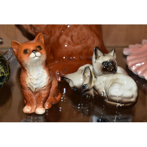 494 - THREE BESWICK CATS AND A ROYAL DOULTON CAT, comprising Royal Doulton Siamese Cat - standing, style o... 