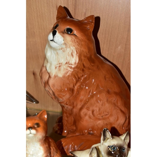 494 - THREE BESWICK CATS AND A ROYAL DOULTON CAT, comprising Royal Doulton Siamese Cat - standing, style o... 