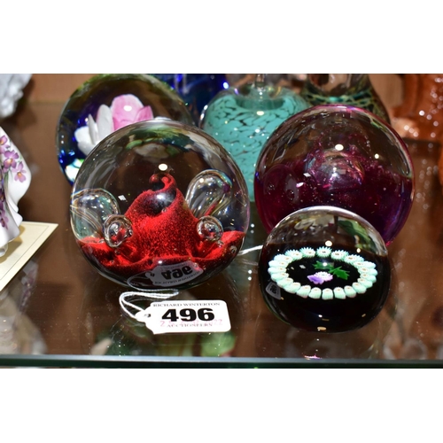 496 - EIGHT MODERN GLASS PAPERWEIGHTS, comprising five Caithness examples (Moonflower, Phoenix no.495/1000... 