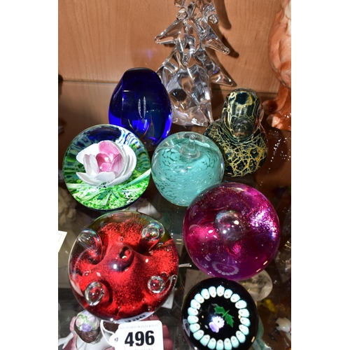 496 - EIGHT MODERN GLASS PAPERWEIGHTS, comprising five Caithness examples (Moonflower, Phoenix no.495/1000... 