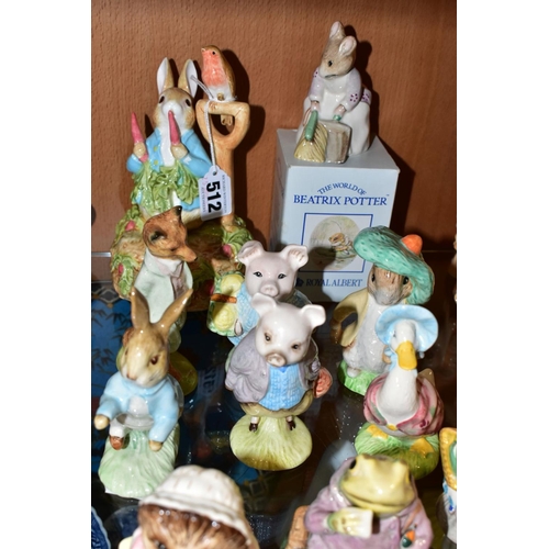 512 - NINE ROYAL ALBERT BEATRIX POTTER CHARACTER FIGURES, ANOTHER BY BESWICK AND AN ENESCO PETER RABBIT MU... 