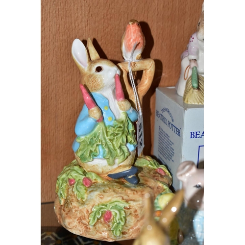 512 - NINE ROYAL ALBERT BEATRIX POTTER CHARACTER FIGURES, ANOTHER BY BESWICK AND AN ENESCO PETER RABBIT MU... 