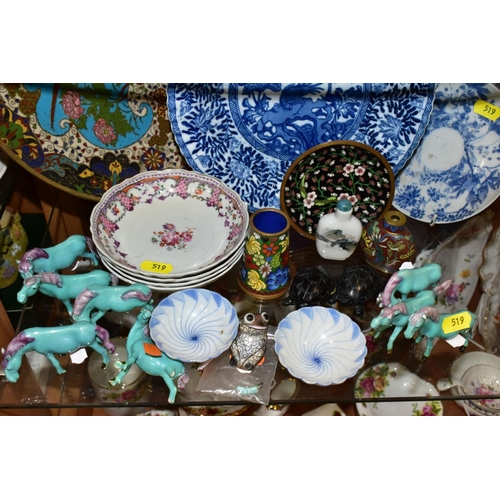 519 - A SMALL COLLECTION OF ORIENTAL CERAMICS AND METALWARE, including a set of four late 18th century Chi... 