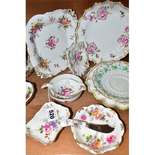 520 - A GROUP OF ROYAL CROWN DERBY 'DERBY POSIES' PLATES, ETC, including two 'Royal Pinxton Roses' wavy ri... 