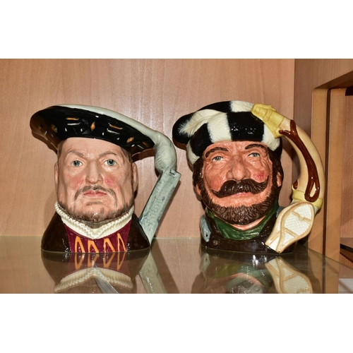 523 - FIVE ROYAL DOULTON LARGE CHARACTER JUGS, comprising 'Mad Hatter' D6598, 'Old Salt' D6551, 'Robinson ... 