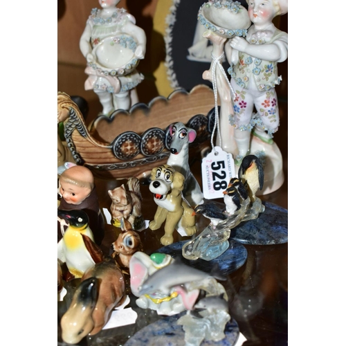 528 - A SMALL COLLECTION OF LATE 19TH AND 20TH CENTURY CERAMICS INCLUDING WADE WHIMSIE DISNEY CHARACTERS, ... 