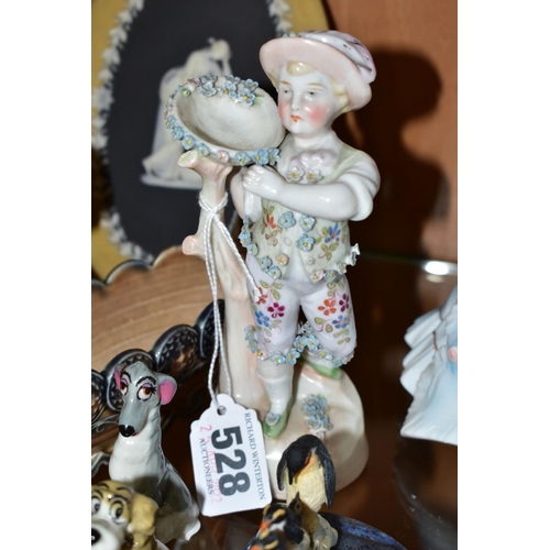 528 - A SMALL COLLECTION OF LATE 19TH AND 20TH CENTURY CERAMICS INCLUDING WADE WHIMSIE DISNEY CHARACTERS, ... 