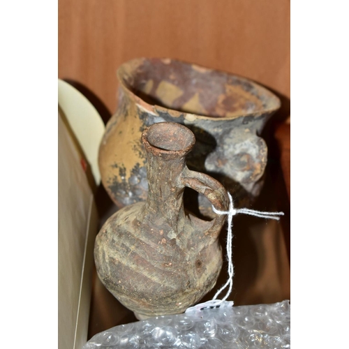 532 - A GROUP OF ANTIQUITIES AND COINS, the ceramic items comprise a painted amphora from the Middle Cypri... 