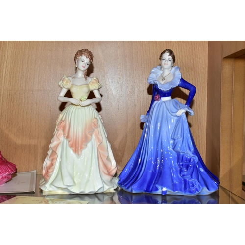 538 - SIX COALPORT LADIES OF FASHION FIGURES OF THE YEAR LADIES, comprising ' Jacqueline 1995', 'Karen 199... 