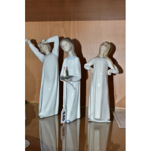 540 - THREE LLADRO FIGURES OF CHILDREN IN NIGHTDRESSES, comprising Nos 4868 'Girl with Candle', 4870 'Boy ... 