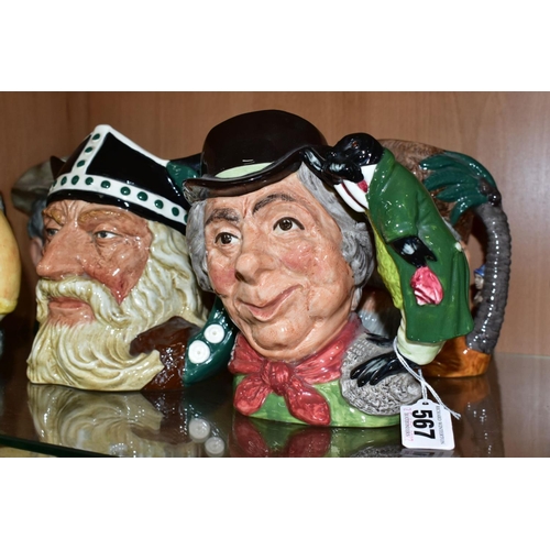 567 - SIX ROYAL DOULTON LARGE CHARACTER JUGS, comprising 'The Walrus & The Carpenter' D6608, 'The Trapper'... 