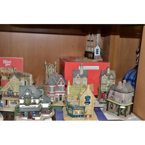 568 - TWENTY ONE LILLIPUT LANE SCULPTURES, eight boxed where mentioned, comprising seven Victorian Shops, ... 