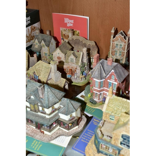 568 - TWENTY ONE LILLIPUT LANE SCULPTURES, eight boxed where mentioned, comprising seven Victorian Shops, ... 